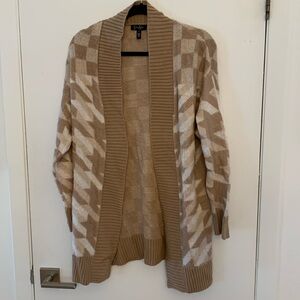 Jessica Simpson Tan Checkered Chunky Cardigan - Cozy Knit Sweater, Women’s